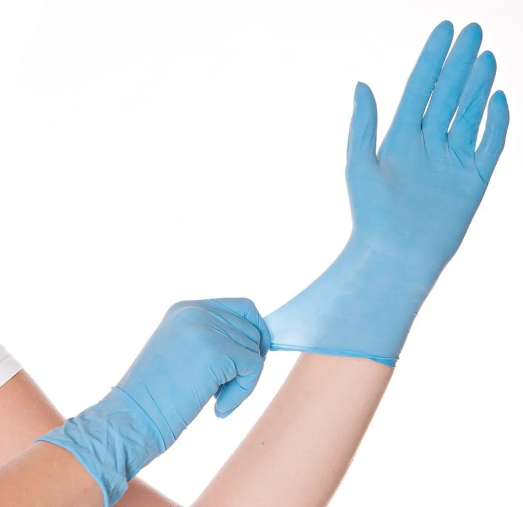 Handschoen disposable latex blauw gepoederd maat L, 10 x 100 stuks
